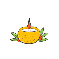A white candle decorated with ginger cookies and a spruce branch. An element of Christmas and New Years design. Vector