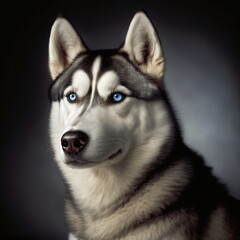 Siberian Husky Face Close Up Portrait - AI illustration 01