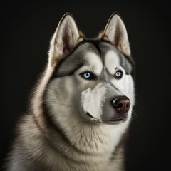 Siberian Husky Face Close Up Portrait - AI illustration 03