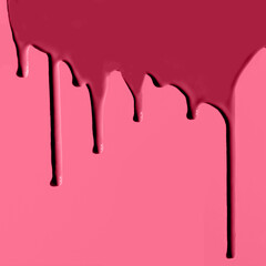 Pouring paint. Creative pattern with copy space. Trending color of 2023 - Viva Magenta.