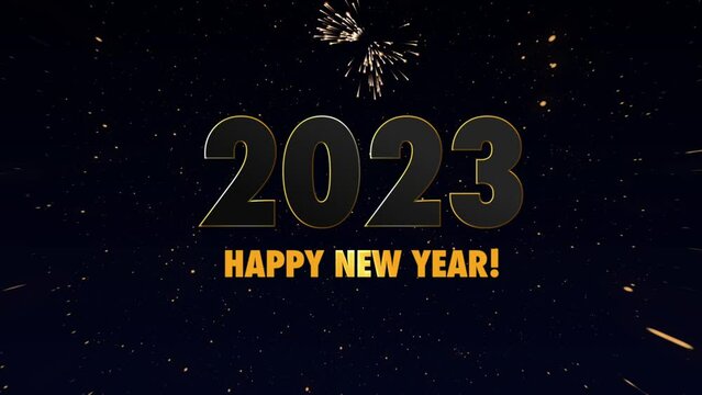 Happy New Year 2023  with fireworks in a dark background 
