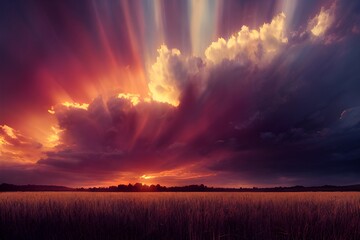 Tranquil sunset over a field. Great photo to show hope, peaceful view, travel and more. 