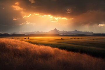 Fototapeta premium Tranquil sunset over a field. Great photo to show hope, peaceful view, travel and more. 