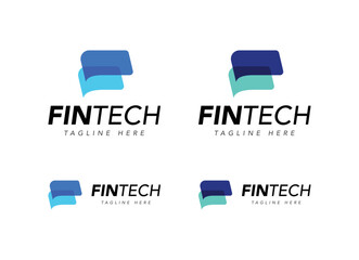Fintech (financial technology) logo template with overlay color style