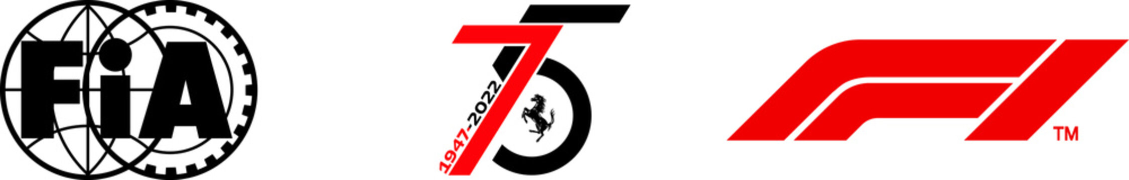 F1 Formula 1 logo. Celebrate 75th Anniversary in 2022. Anniversary logo. FIA logo. Kyiv, Ukraine - Dec 3, 2022