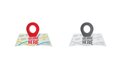 We are here Map pointers.Location pin set.GPS location symbol collection illustration with map