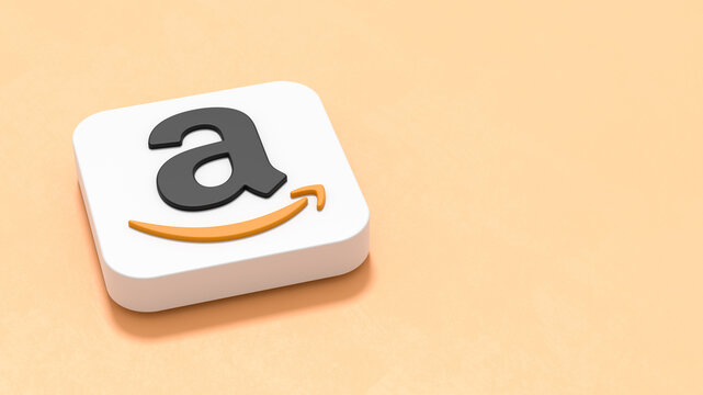 Amazon App Icon on Blue Background with Copy Space