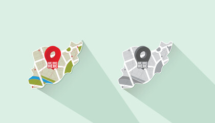 We are here Map pointers.Location pin set.GPS location symbol collection illustration with map