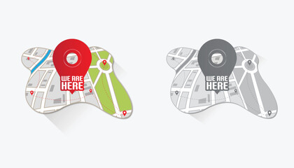 We are here Map pointers.Location pin set.GPS location symbol collection illustration with map