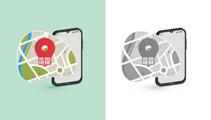 We are here Map pointers.Location pin set.GPS location symbol collection illustration with map