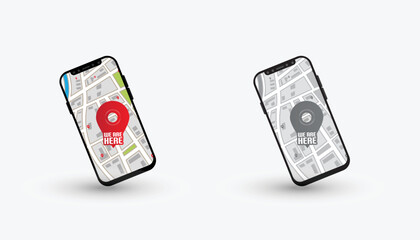 We are here Map pointers.Location pin set.GPS location symbol collection illustration with map