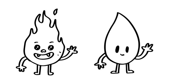 Fire and water character hand drawn illustration for mascot design