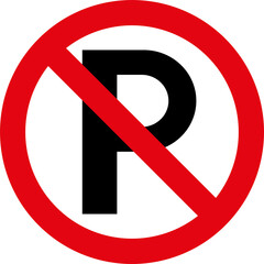 Transparent isolated illustration red and black round traffic no parking P letter crossed out sign graphic isolated on white
