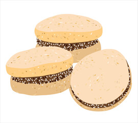 Alfajores cookies. Latin American traditional cuisine. Vector isolated illustration. Argentinian national sweet dish.