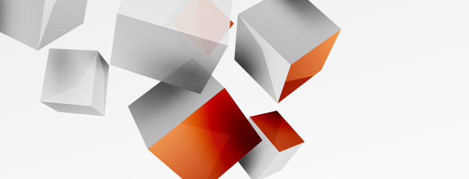 3d cubes vector abstract background. Composition of 3d square shaped basic geometric elements. Trendy techno business template for wallpaper, banner, background or landing