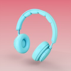 3D Rendering Blue headphones isolated on pink background