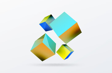3d vector abstract background. Flying cubes composition. Trendy techno business template for wallpaper, banner, background or landing