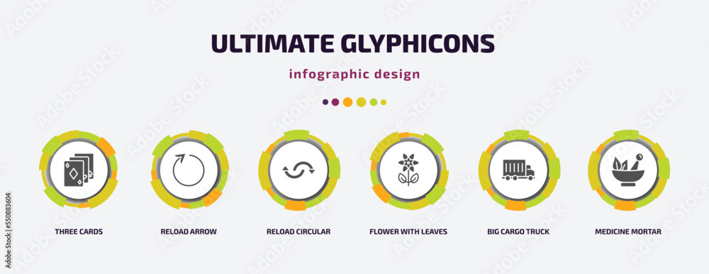 Poster ultimate glyphicons infographic element with filled icons and 6 step or option. ultimate glyphicons 