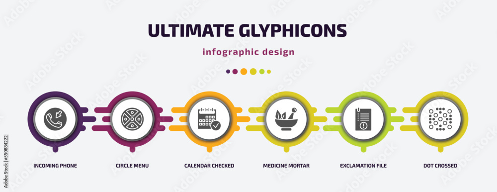 Poster ultimate glyphicons infographic element with filled icons and 6 step or option. ultimate glyphicons 