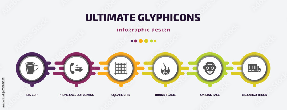 Poster ultimate glyphicons infographic element with filled icons and 6 step or option. ultimate glyphicons 
