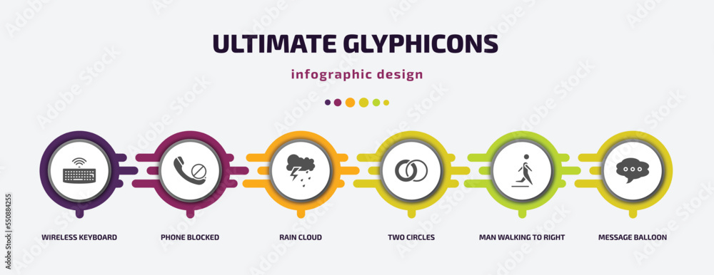 Poster ultimate glyphicons infographic element with filled icons and 6 step or option. ultimate glyphicons 