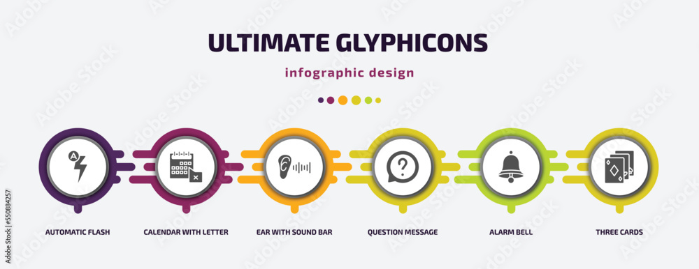Poster ultimate glyphicons infographic element with filled icons and 6 step or option. ultimate glyphicons 