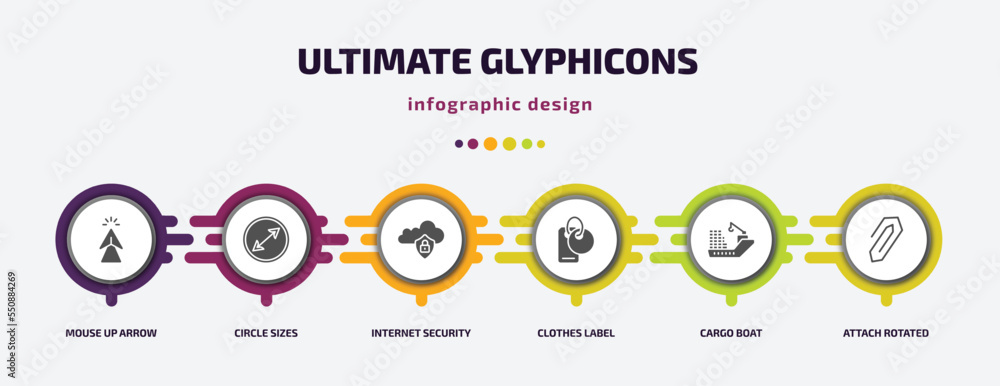 Poster ultimate glyphicons infographic element with filled icons and 6 step or option. ultimate glyphicons 