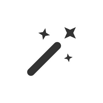 Magic wand icon. Wizard stick symbol. Magician star logo, black design in vector flat style.