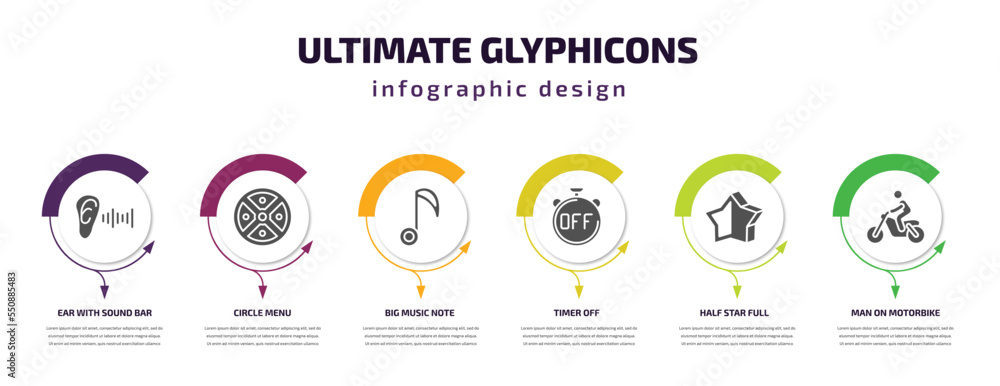 Poster ultimate glyphicons infographic element with filled icons and 6 step or option. ultimate glyphicons 