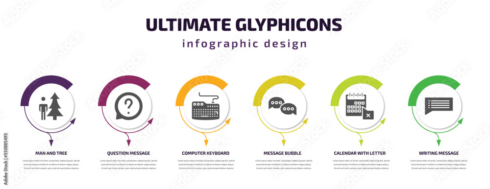 Poster ultimate glyphicons infographic element with filled icons and 6 step or option. ultimate glyphicons 
