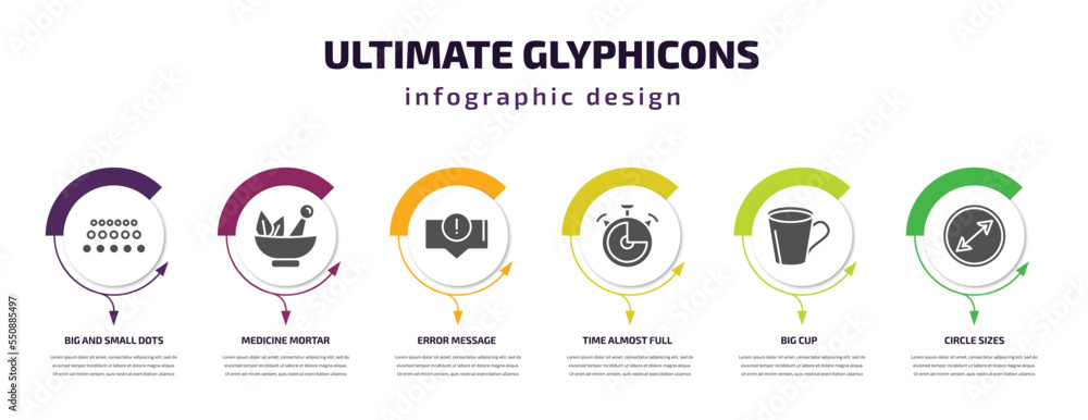Poster ultimate glyphicons infographic element with filled icons and 6 step or option. ultimate glyphicons 