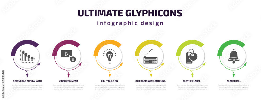 Poster ultimate glyphicons infographic element with filled icons and 6 step or option. ultimate glyphicons 