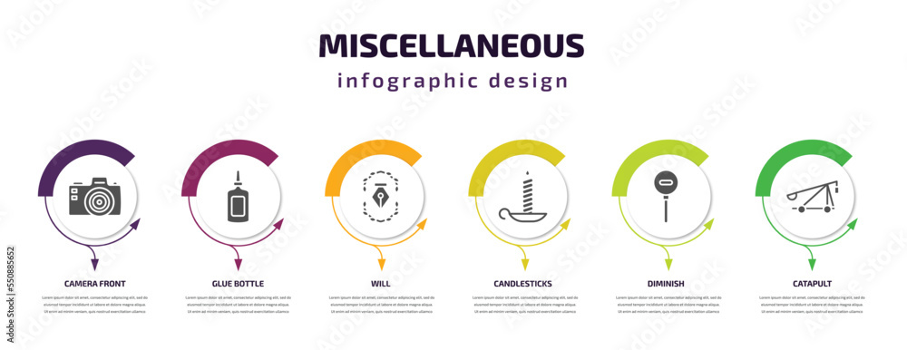 Aufkleber miscellaneous infographic element with filled icons and 6 step or option. miscellaneous icons such a