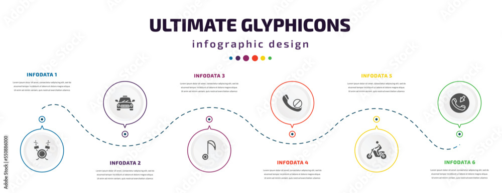 Poster ultimate glyphicons infographic element with filled icons and 6 step or option. ultimate glyphicons 