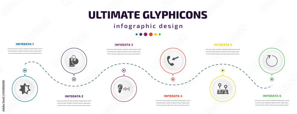 Poster ultimate glyphicons infographic element with filled icons and 6 step or option. ultimate glyphicons 