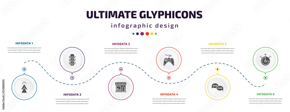 Poster ultimate glyphicons infographic element with filled icons and 6 step or option. ultimate glyphicons 