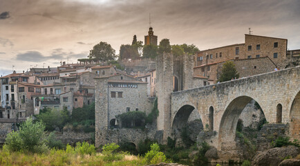 Besalu, the medieval town and the old bridge in Catalonia Spain