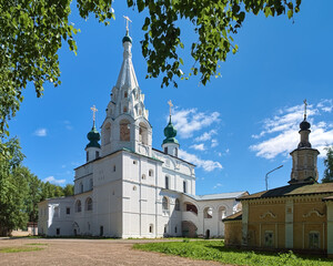 Veliky Ustyug, Russia. View of Archangel Michael Cathedral from belfry side, and small Church of...