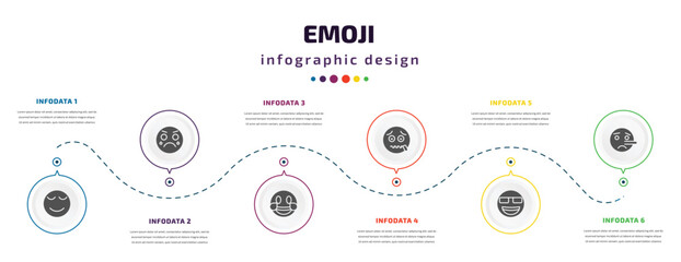 Naklejka premium emoji infographic element with filled icons and 6 step or option. emoji icons such as calm emoji, cry laugh -mouth nerd liar vector. can be used for banner, info graph, web.