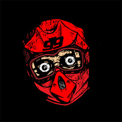 vector illustration of a head wearing a track or trail helmet with ornament