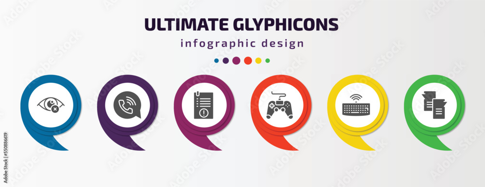Poster ultimate glyphicons infographic element with filled icons and 6 step or option. ultimate glyphicons 