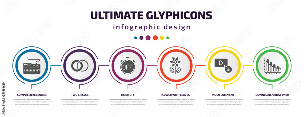 Poster ultimate glyphicons infographic element with filled icons and 6 step or option. ultimate glyphicons 