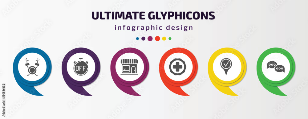 Poster ultimate glyphicons infographic element with filled icons and 6 step or option. ultimate glyphicons 