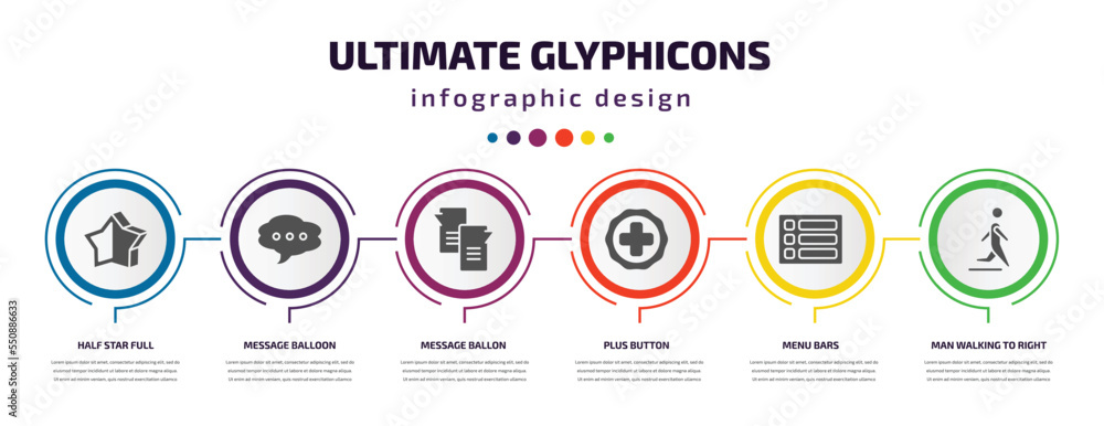 Poster ultimate glyphicons infographic element with filled icons and 6 step or option. ultimate glyphicons 