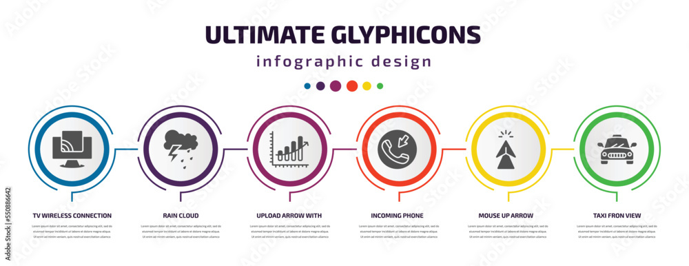 Poster ultimate glyphicons infographic element with filled icons and 6 step or option. ultimate glyphicons 