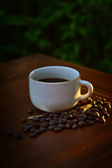 Black coffee in white cup