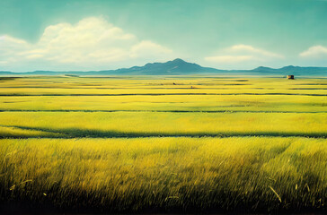 Fototapeta premium Beautiful golden pastures stretching to the horizon. 