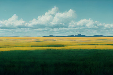 Fototapeta na wymiar Beautiful golden pastures stretching to the horizon. 