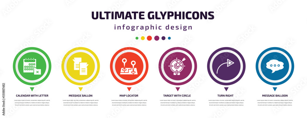 Poster ultimate glyphicons infographic element with filled icons and 6 step or option. ultimate glyphicons 