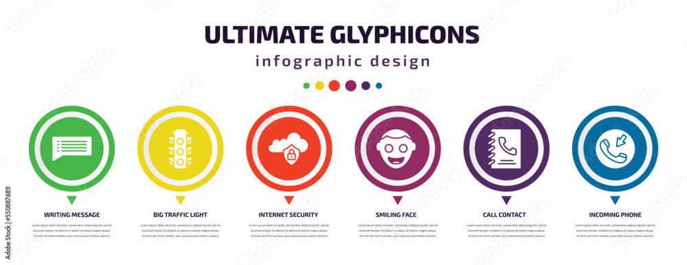 Poster ultimate glyphicons infographic element with filled icons and 6 step or option. ultimate glyphicons 